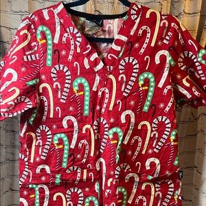 Tafford Red and White Candy Cane Scrub Top